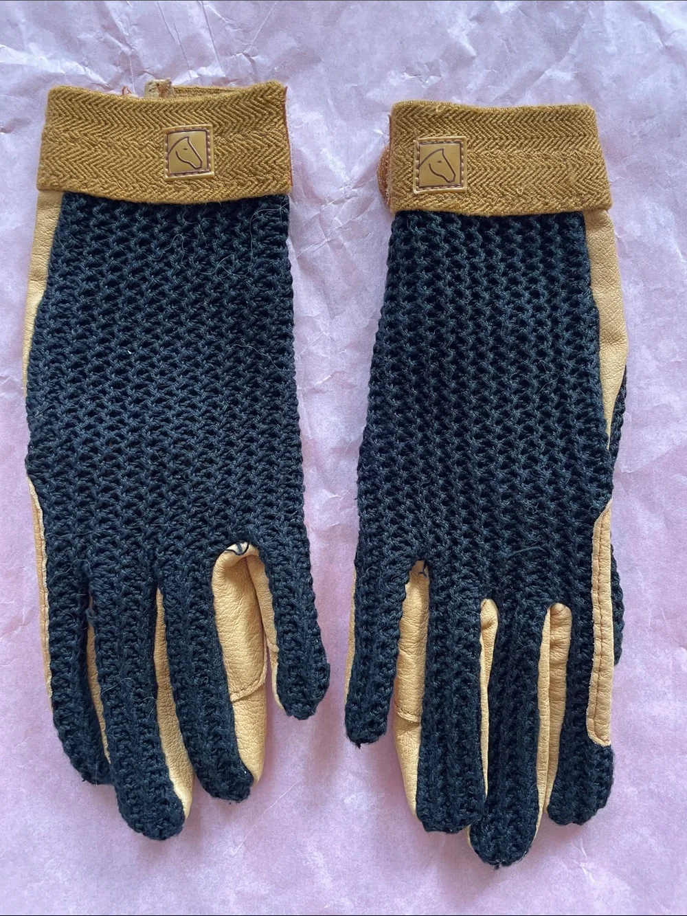 KENSINGTON Equestrian Riding Gloves Leather Crochet S
